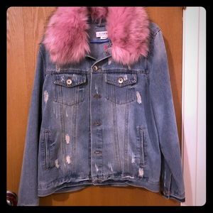 Pink fur denim jacket